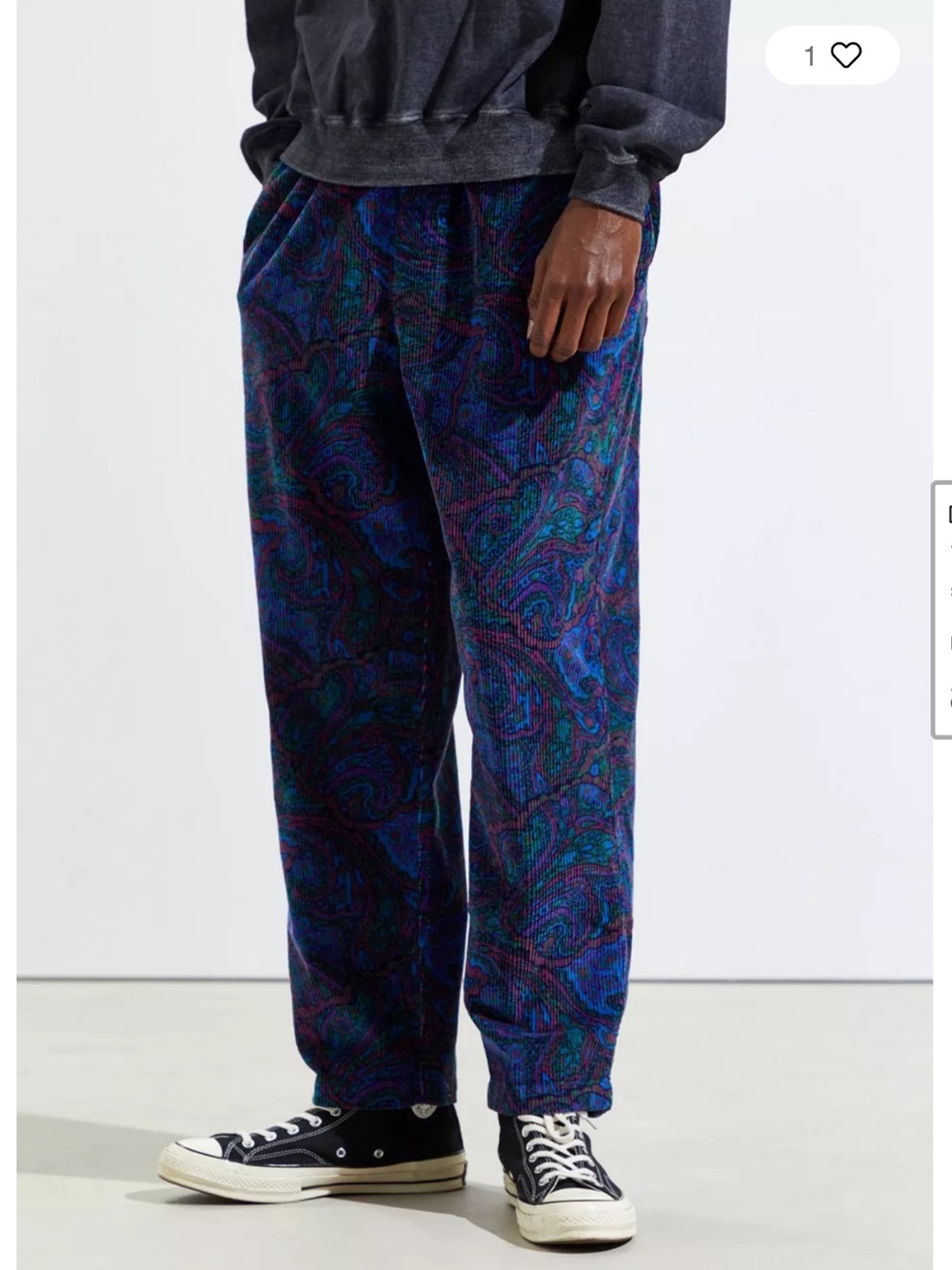Urban Outfitters Men's Blue & Purple Paisley Corduroy Pants